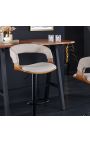 Design bar stoel "Balken" aashout en beige textuurstof