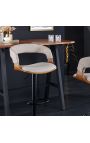 Dizajn bar stoličky "Baleón" popol drevo a textúrovaná béžová tkanina