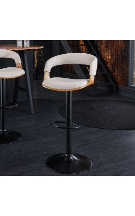 Cadeira de bar de design "Bale" cinza madeira e textura bege tecido