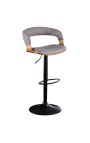 Cadeira de bar de design "Bale" madeira cinza e textura de tecido cinza