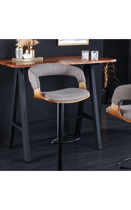 Cadeira de bar de design &quot;Bale&quot; madeira cinza e textura de tecido cinza
