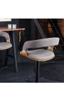 Design bar stoel "Balken" aashout en gegraveerde grijze stoffen