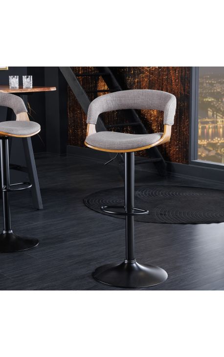 Chaise de bar design "Bale" en frêne et tissu texturé gris