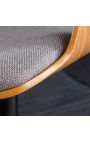 Design bar stoel "Balken" aashout en gegraveerde grijze stoffen