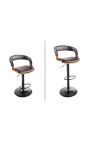 Chaise de bar design "Bale" en noyer et tissu simili cuir noir