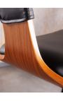 Chaise de bar design "Bale" en noyer et tissu simili cuir noir