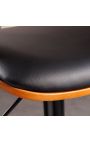 Design bar stoel "Balken" walnoot en zwarte lederette