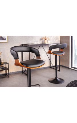 Design bar stoel &quot;Balken&quot; walnoot en zwarte lederette