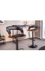 Chaise de bar design "Bale" en noyer et tissu simili cuir noir