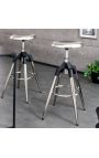 Industrial metal style bar stool silver, rotative and height-adjustable