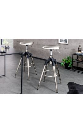 Industrial metal style bar stool silver, rotative and height-adjustable