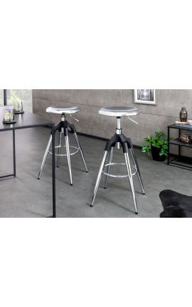 Tabouret de bar de style industriel en métal chromé, rotatif et réglable en hauteur