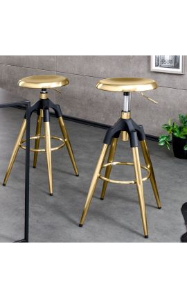 Индустриален метален барни стол златен, въртящ се и регулируем на височина