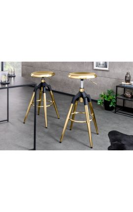 Industrial metal style bar stool golden, rotative and height-adjustable