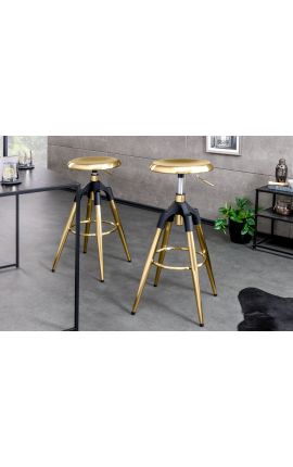 Tabouret de bar de style industriel en métal doré, rotatif et réglable en hauteur