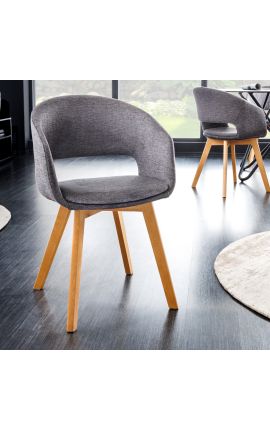 Sæt af 2 spisestole "Yukina" design i grå stof og bøge
