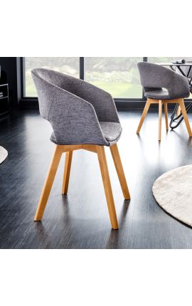Ensemble de 2 chaises de repas &quot;Youkina&quot; design en velours gris et chêne