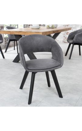 Set de 2 scaune de mâncare "Youkina" design în țesătură gri suede