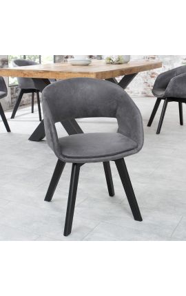 Set of 2 dining chairs "Youkina" design in grey suede fabric