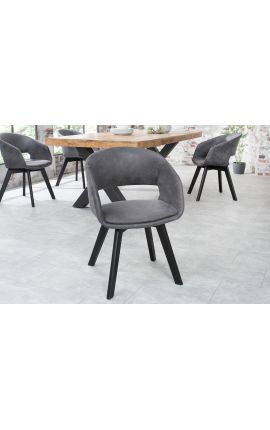 Set of 2 dining chairs &quot;Youkina&quot; design in grey suede fabric