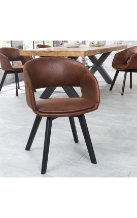 Set of 2 dining chairs "Youkina" design in suede chocolate fabric