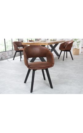 Set of 2 dining chairs &quot;Youkina&quot; design in suede chocolate fabric