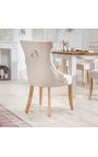 Set of 2 chairs in linen and natural wood with ring in the back