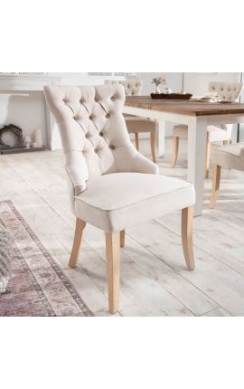 Conjunto de 2 sillas en lino y madera natural con anillo en la espalda