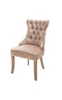 Conjunto de 2 sillas en taupe terciopelo y madera natural con anillo en la espalda