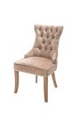 Set of 2 chairs in taupe velvet and natural wood with ring in the back