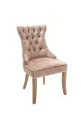 Set of 2 chairs in taupe velvet and natural wood with ring in the back
