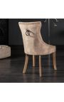 Set of 2 chairs in taupe velvet and natural wood with ring in the back