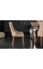 Set of 2 chairs in taupe velvet and natural wood with ring in the back
