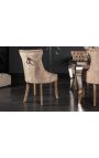 Set of 2 chairs in taupe velvet and natural wood with ring in the back