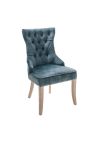 Set of 2 chairs in petrol blue velvet and natural wood with ring in the back
