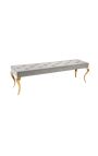 Banc pla barroc modern en vellut gris i acer inoxidable daurat