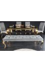Modern baroque flat bench in gray velvet and golden stainless steel