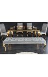 Banc pla barroc modern en vellut gris i acer inoxidable daurat