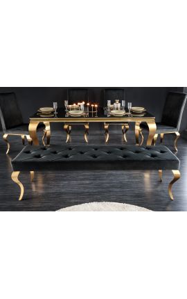 Modern baroque flat bench in black velvet and golden stainless steel