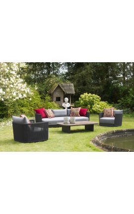Table basse &quot;Aruba&quot; de couleur gris en aluminium avec plateau en travertin