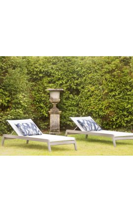 Sun lounger &quot;Nai Harn&quot; white fabric and aluminium taupe color