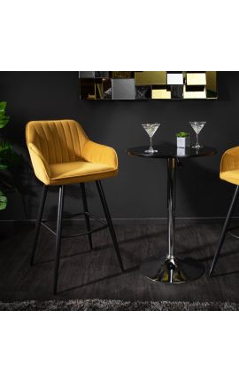 Conjunto de 2 cadeiras de bar "Euforia" design em veludo amarelo mostarda