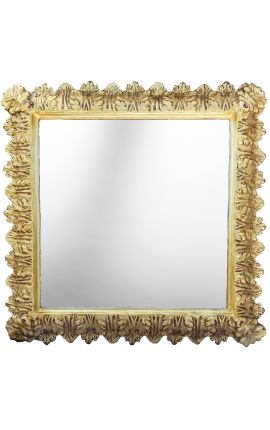 Barock fyrkantig spegel i gyllene trä med akantusblad - 66 cm x 66 cm