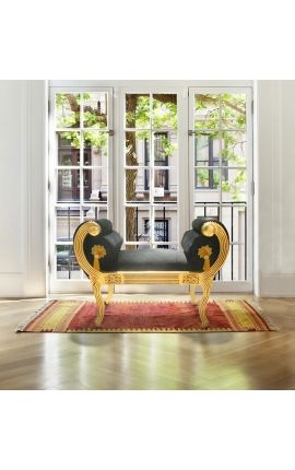 Banquette Romaine tissu velours noir et bois doré