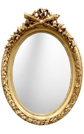 Grande specchio barocco ovale dorato in stile Luigi XVI