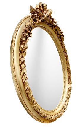 Grande espelho oval barroco dourado em estilo Luís XVI
