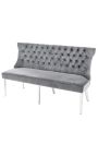 Banc pla barroc modern de vellut gris i acer inoxidable cromat