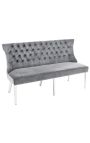 Banc pla barroc modern de vellut gris i acer inoxidable cromat