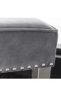 Banc pla barroc modern de vellut gris i acer inoxidable cromat