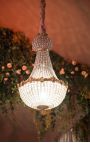 Grande lampadario montgolfiere con bronzo dorato e vetro trasparente